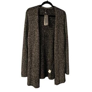 Eileen Fisher Women's Wrapped Cotton Nubble Sweater Cardigan Plus Size 1X Black